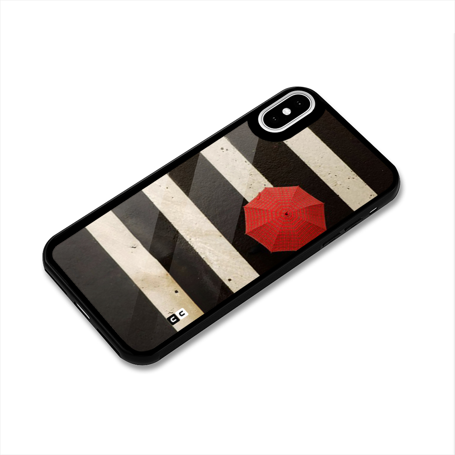 Single Red Umbrella Stripes Glass Back Case for iPhone XS