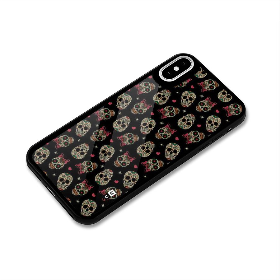 Skull Pattern Glass Back Case for iPhone XS