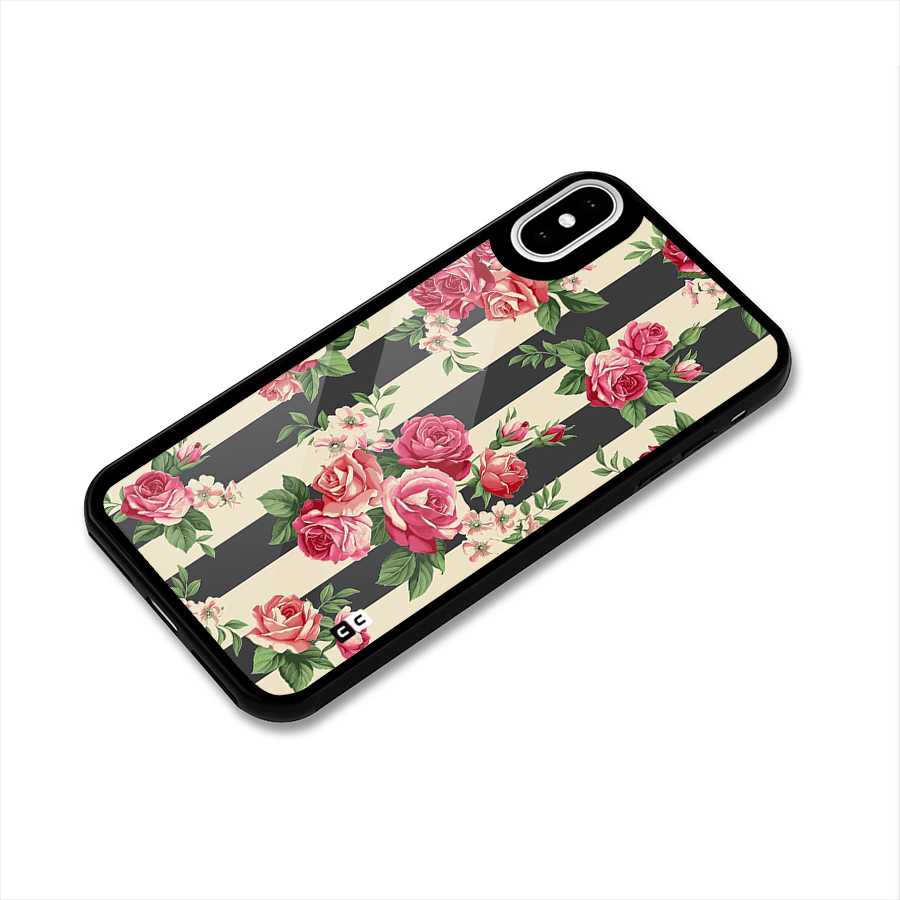 Stripes And Floral Glass Back Case for iPhone XS