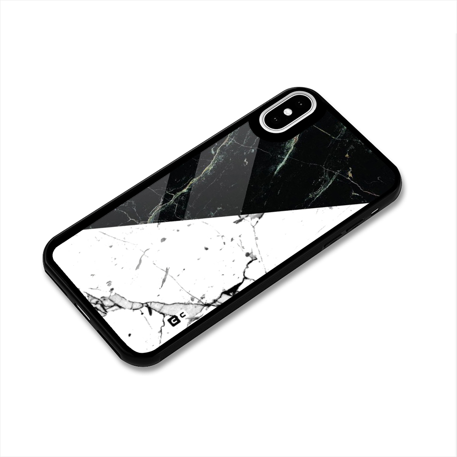 Stylish Diagonal Marble Glass Back Case for iPhone XS