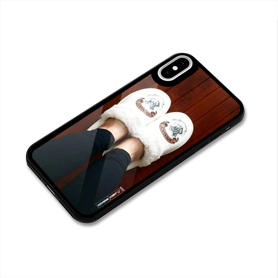 White Feets Glass Back Case for iPhone XS