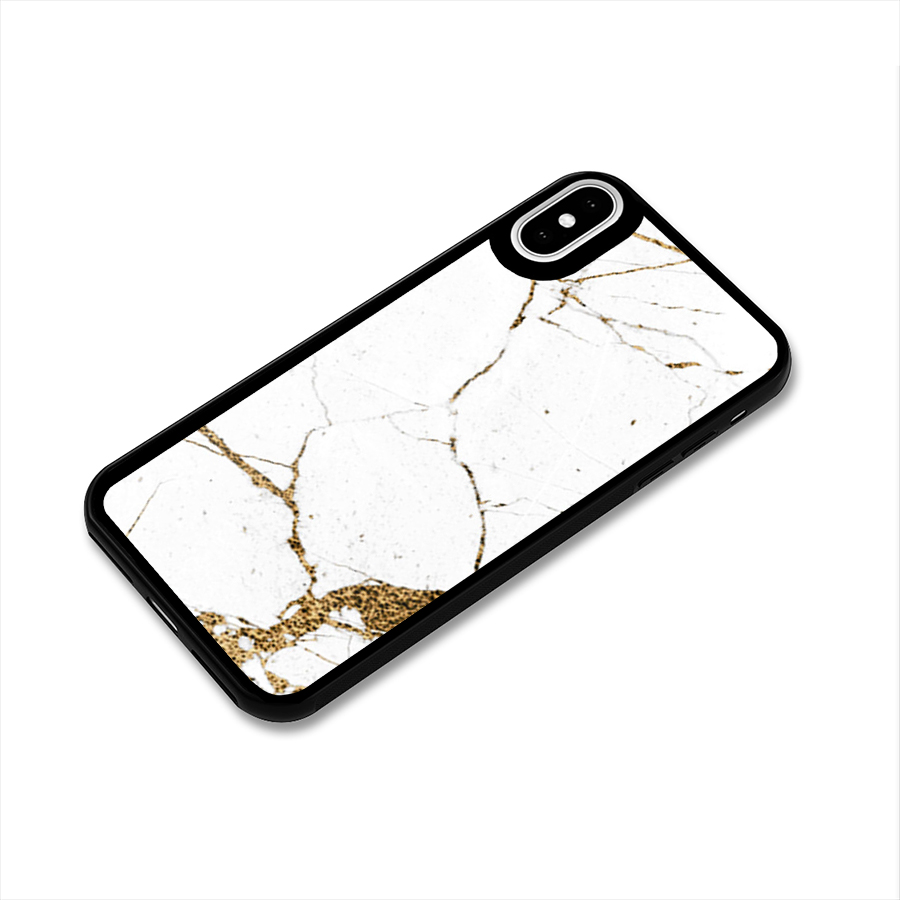 White and Gold Design Glass Back Case for iPhone XS