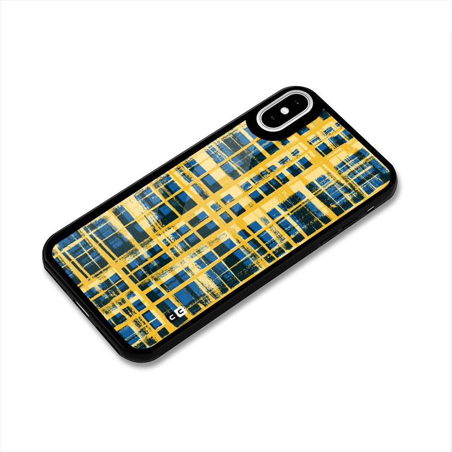 Yellow Rugged Check Design Glass Back Case for iPhone XS