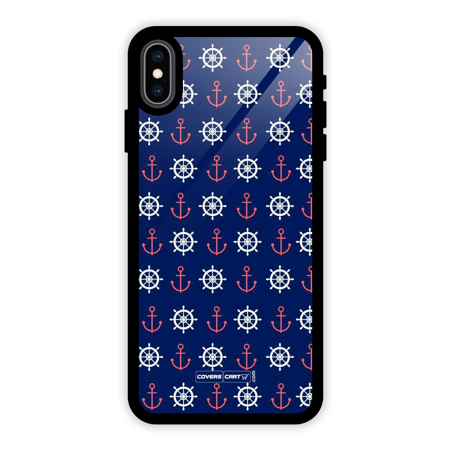 Anchor Pattern Blue Glass Back Case for iPhone XS Max