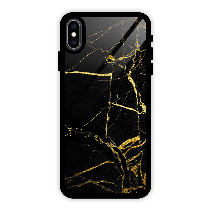 Black And Gold Design Glass Back Case for iPhone XS Max