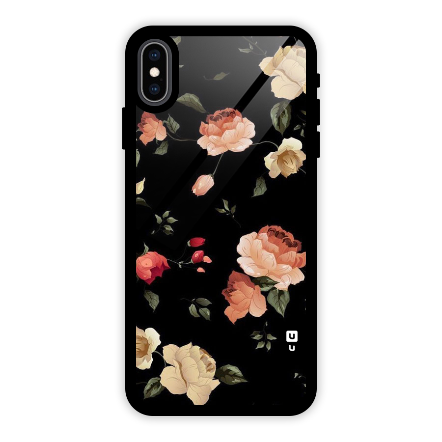Black Artistic Floral Glass Back Case for iPhone XS Max
