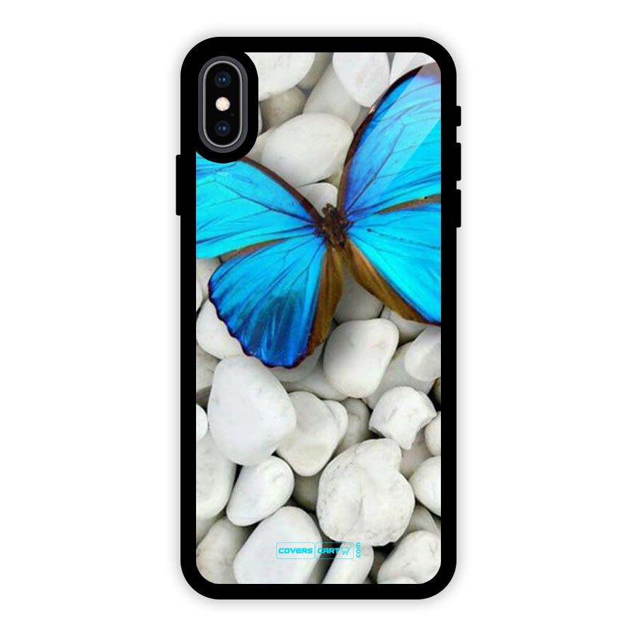 Blue Butterfly Glass Back Case for iPhone XS Max