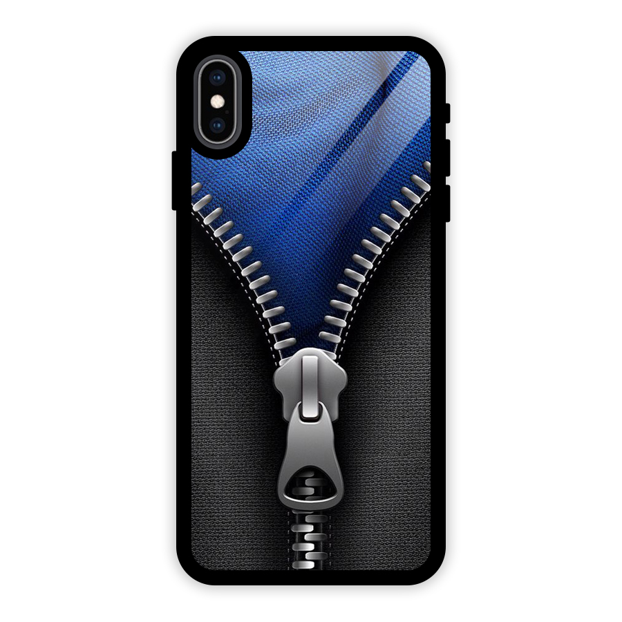 Blue Zipper Glass Back Case for iPhone XS Max