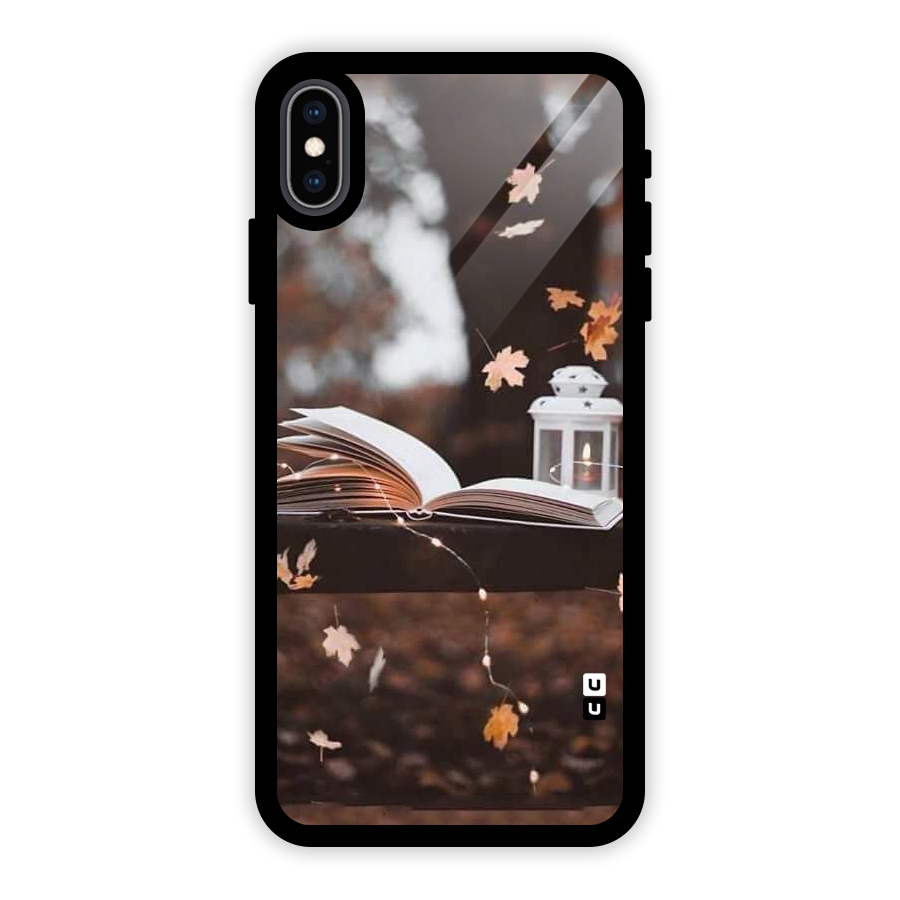 Book and Fall Leaves Glass Back Case for iPhone XS Max