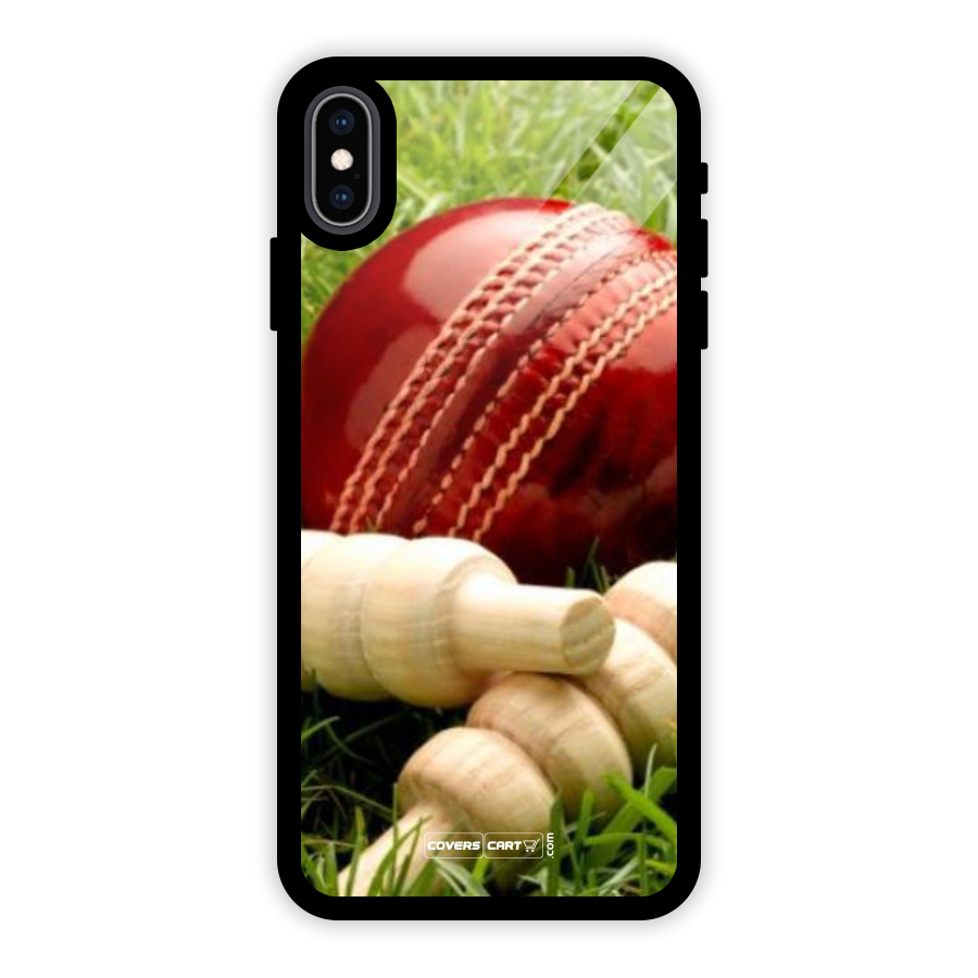 Cricket Ball and Stumps Glass Back Case for iPhone XS Max