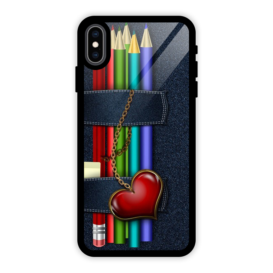 Denim Colorful Pencils Glass Back Case for iPhone XS Max