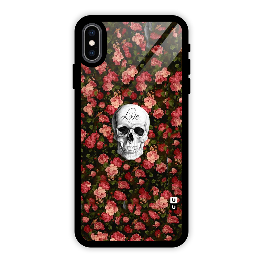 Floral Skull Love Glass Back Case for iPhone XS Max