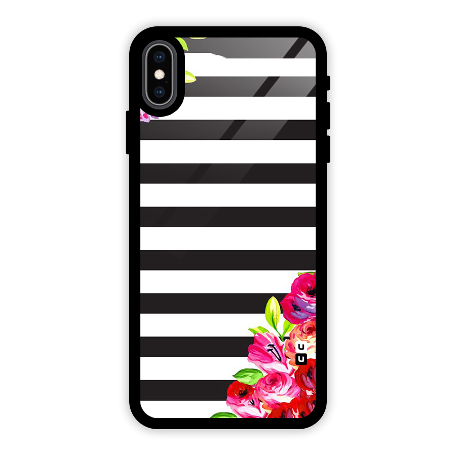 Floral Stripes Glass Back Case for iPhone XS Max