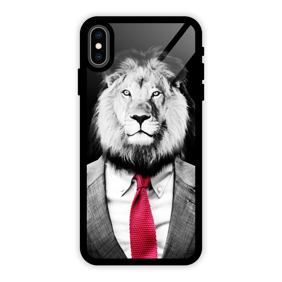 Lion with Red Tie Glass Back Case for iPhone XS Max