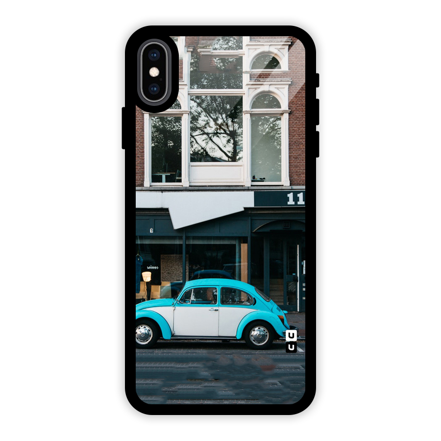 Mini Blue Car Glass Back Case for iPhone XS Max