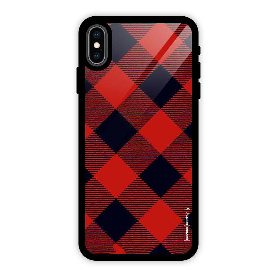 Red Diagonal Check Glass Back Case for iPhone XS Max