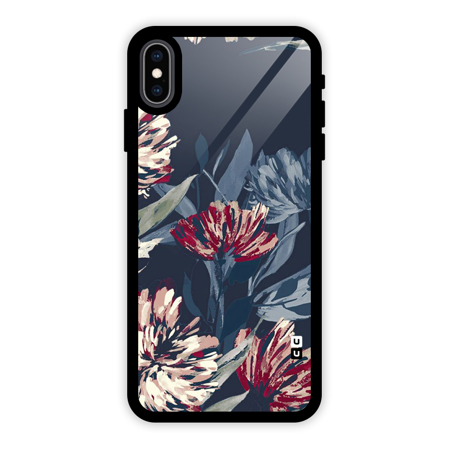 Red Rugged Floral Pattern Glass Back Case for iPhone XS Max