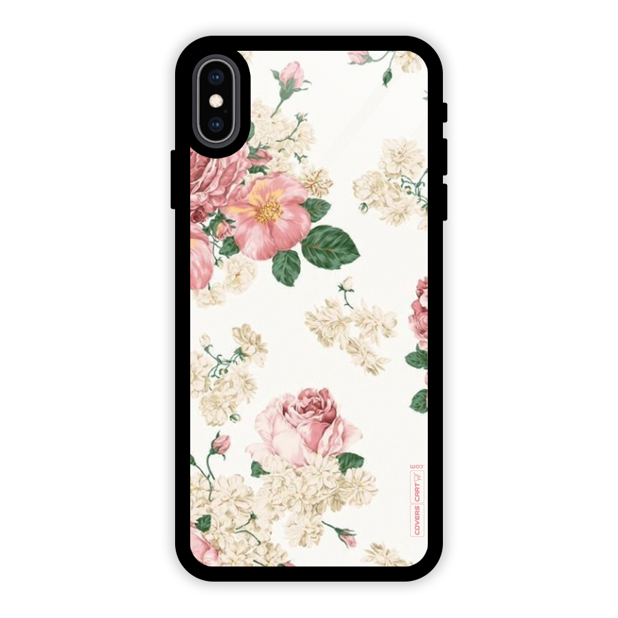 Vintage Floral Pattern Glass Back Case for iPhone XS Max