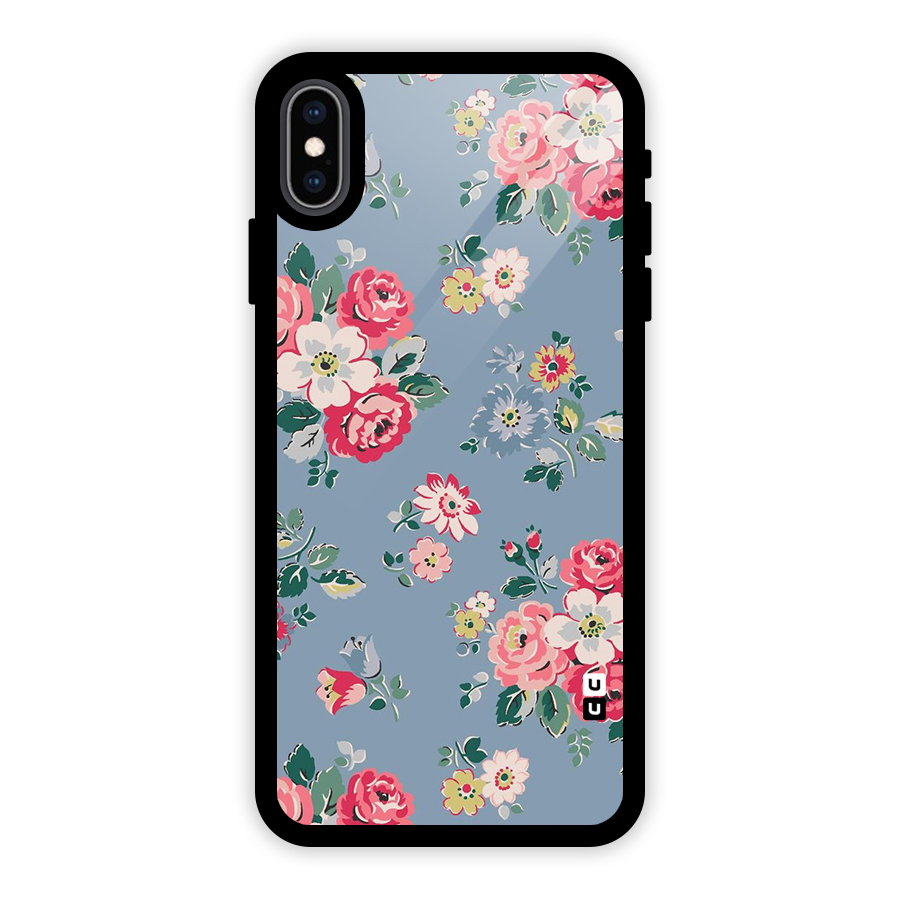 Vintage Flower Pattern Glass Back Case for iPhone XS Max