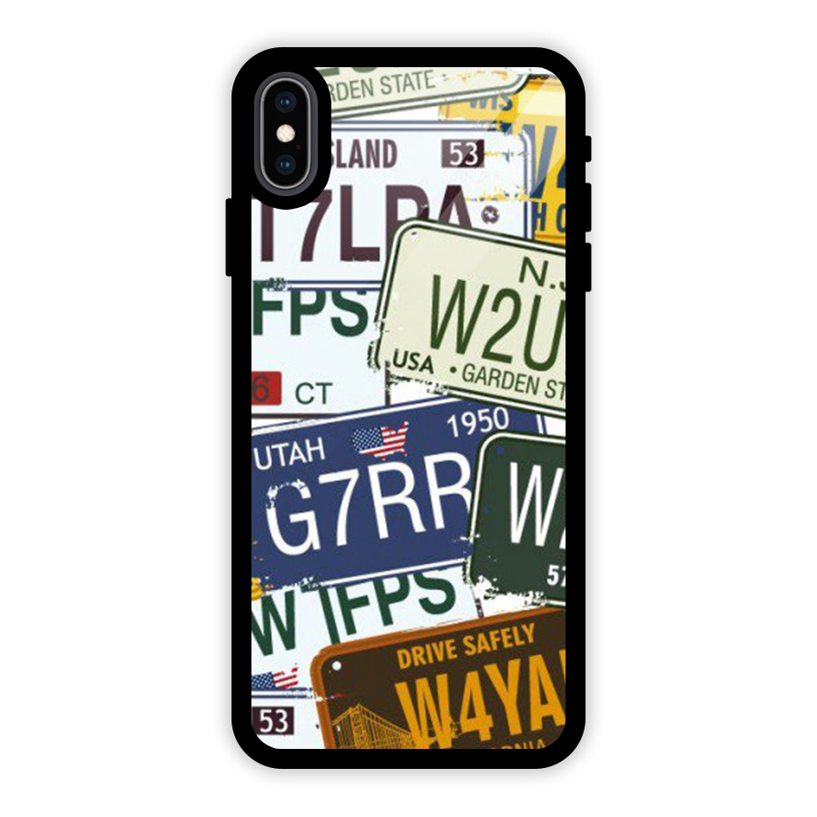 Vintage License Plates Glass Back Case for iPhone XS Max