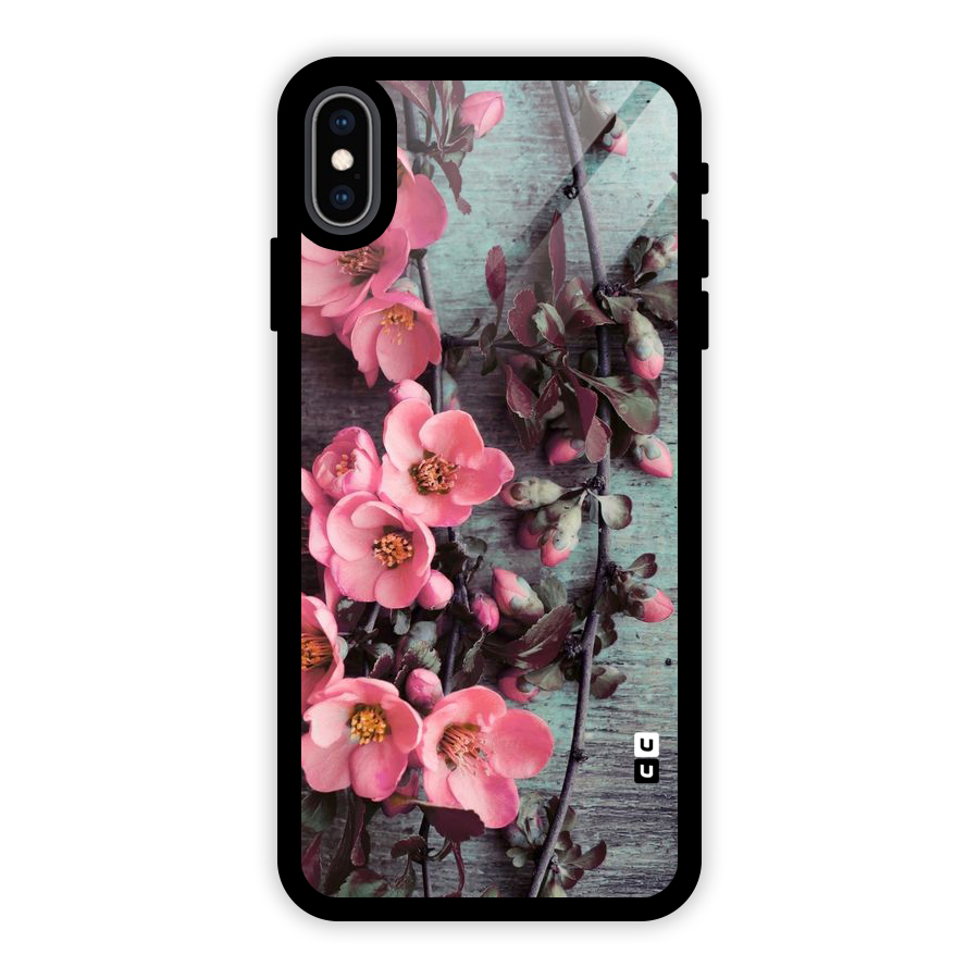 Wooden Floral Pink Glass Back Case for iPhone XS Max