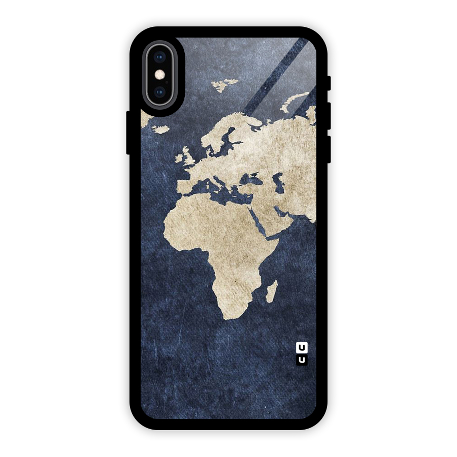 World Map Blue Gold Glass Back Case for iPhone XS Max
