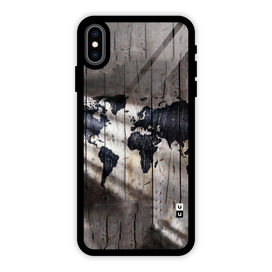 World Map Wood Design Glass Back Case for iPhone XS Max