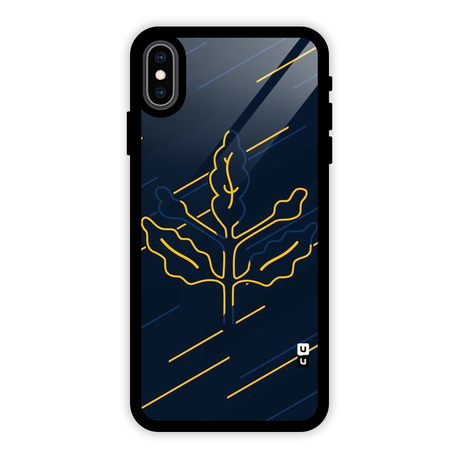 Yellow Leaf Line Glass Back Case for iPhone XS Max