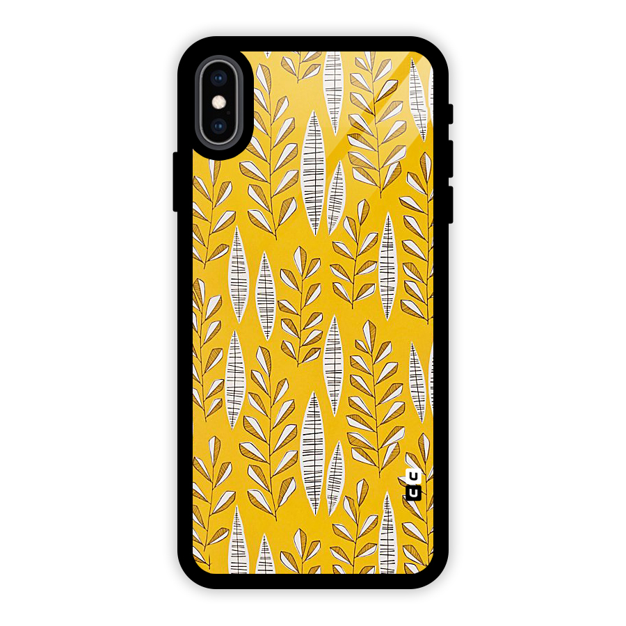 Yellow Leaf Pattern Glass Back Case for iPhone XS Max
