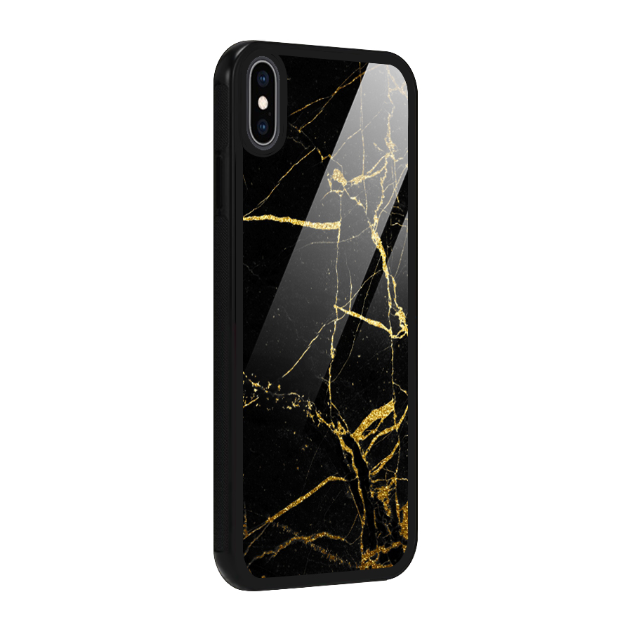 Black And Gold Design Glass Back Case for iPhone XS Max