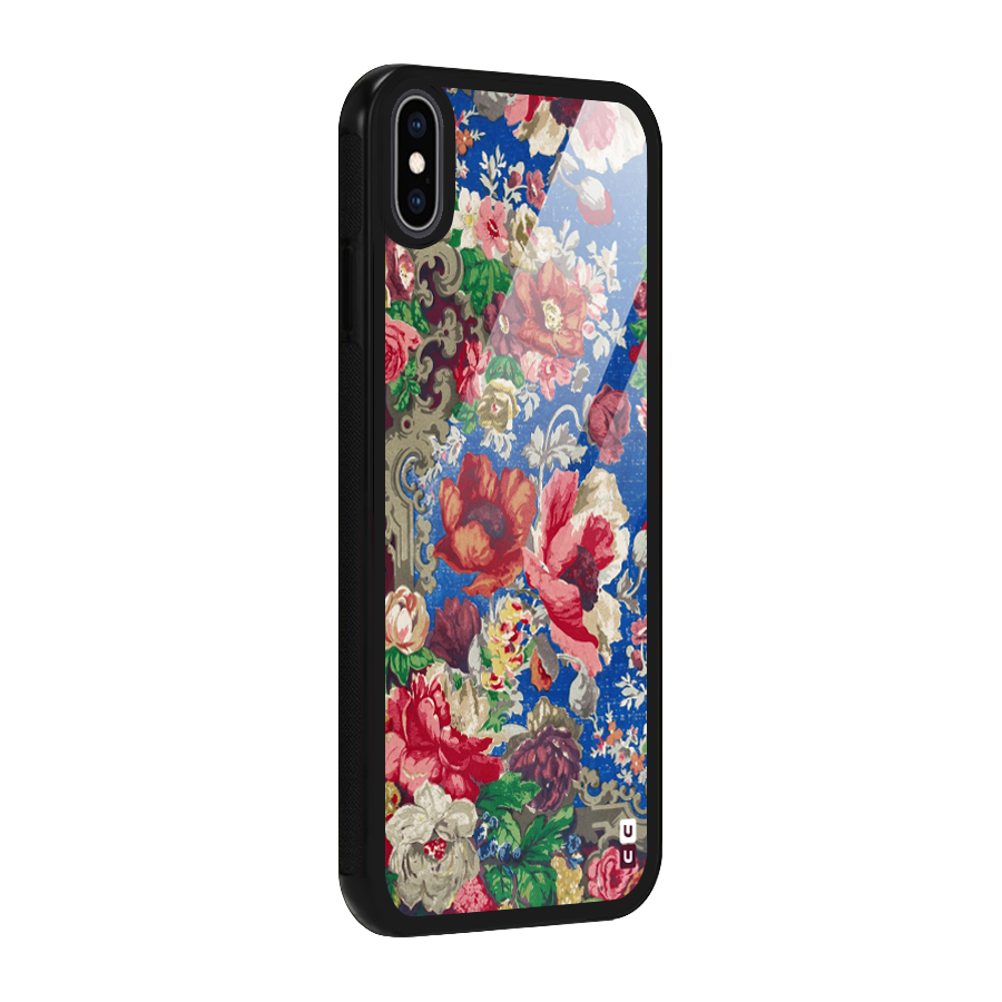 Block Printed Flowers Glass Back Case for iPhone XS Max