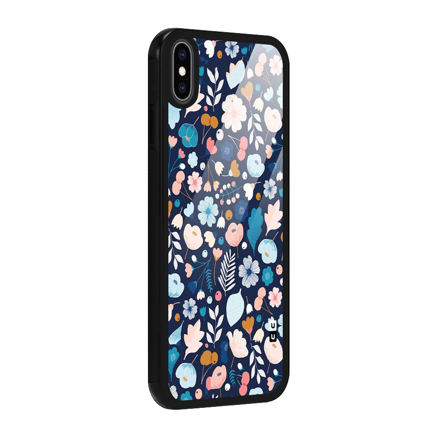 Blue Floral Glass Back Case for iPhone XS Max