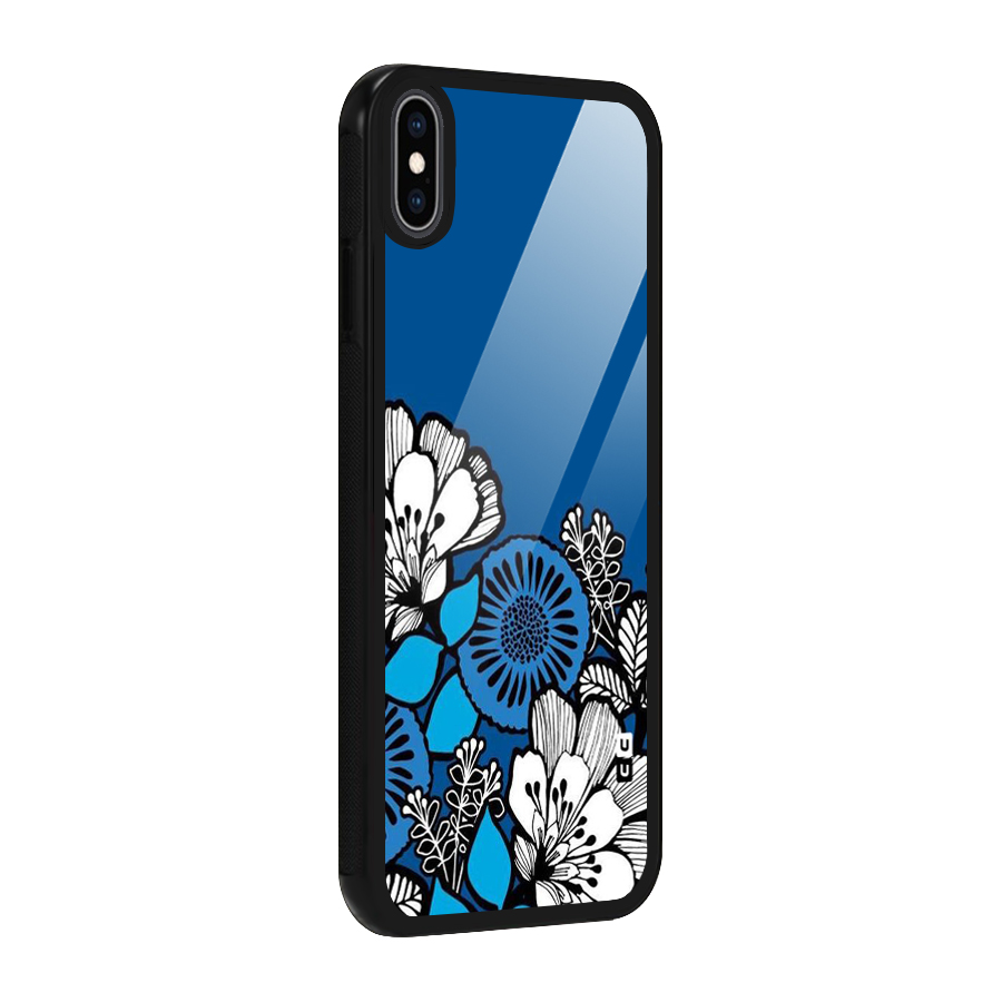 Blue White Flowers Glass Back Case for iPhone XS Max