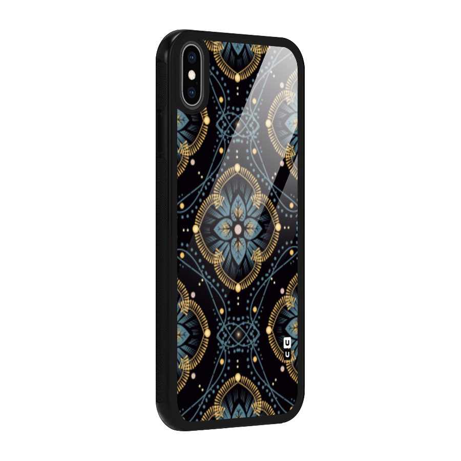 Blue With Black Flower Glass Back Case for iPhone XS Max