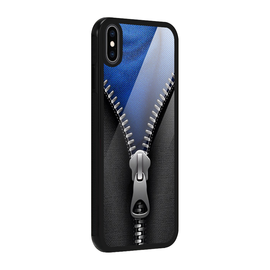 Blue Zipper Glass Back Case for iPhone XS Max