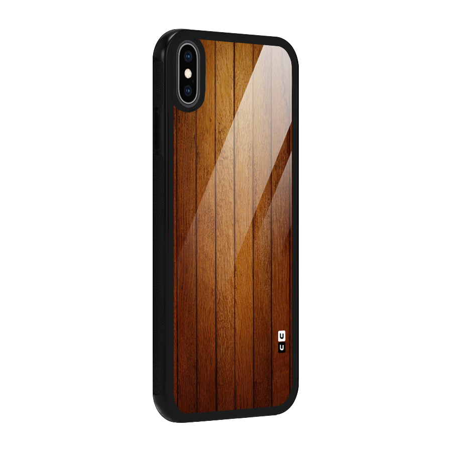 Brown Wood Design Glass Back Case for iPhone XS Max