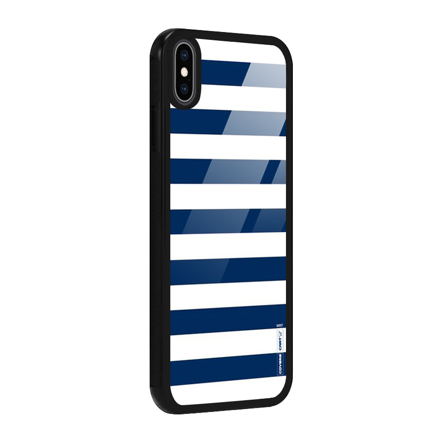 Classic Blue White Stripes Glass Back Case for iPhone XS Max