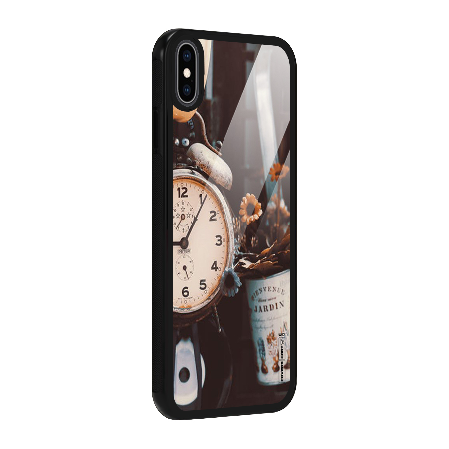 Clock And Flowers Glass Back Case for iPhone XS Max