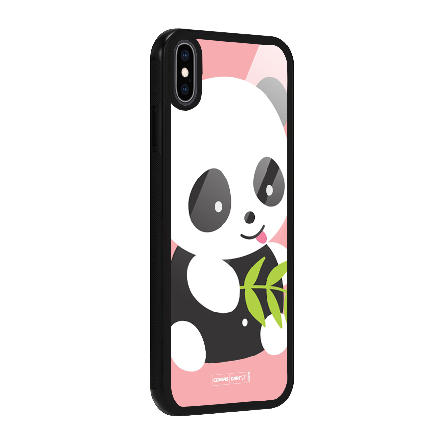 Cute Panda Pink Glass Back Case for iPhone XS Max