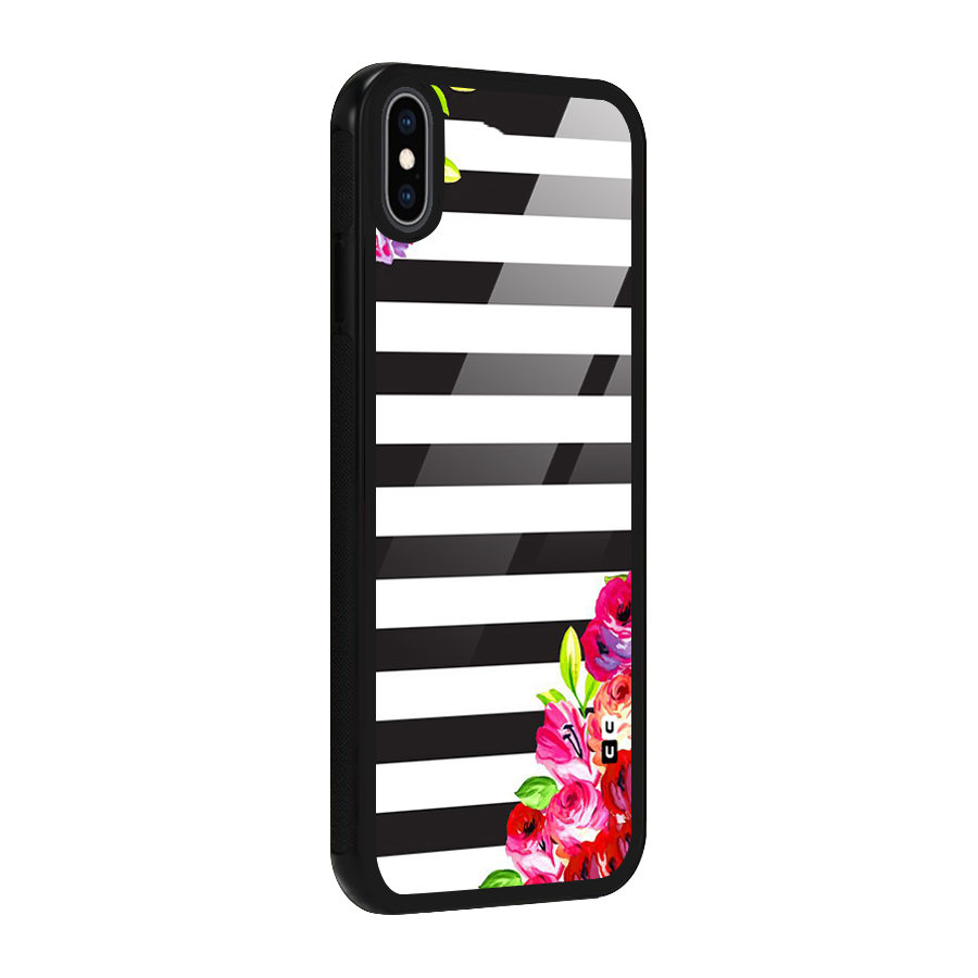 Floral Stripes Glass Back Case for iPhone XS Max