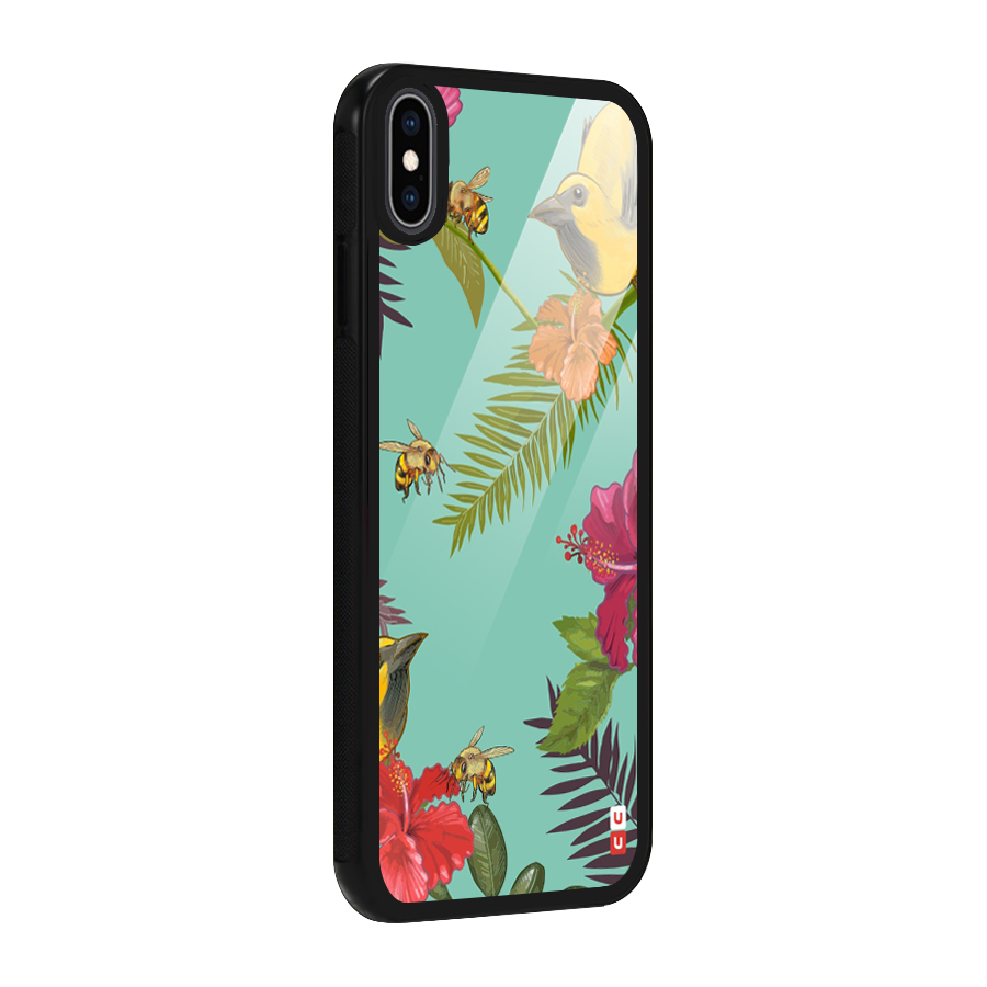 Flower Bird and Bee Glass Back Case for iPhone XS Max