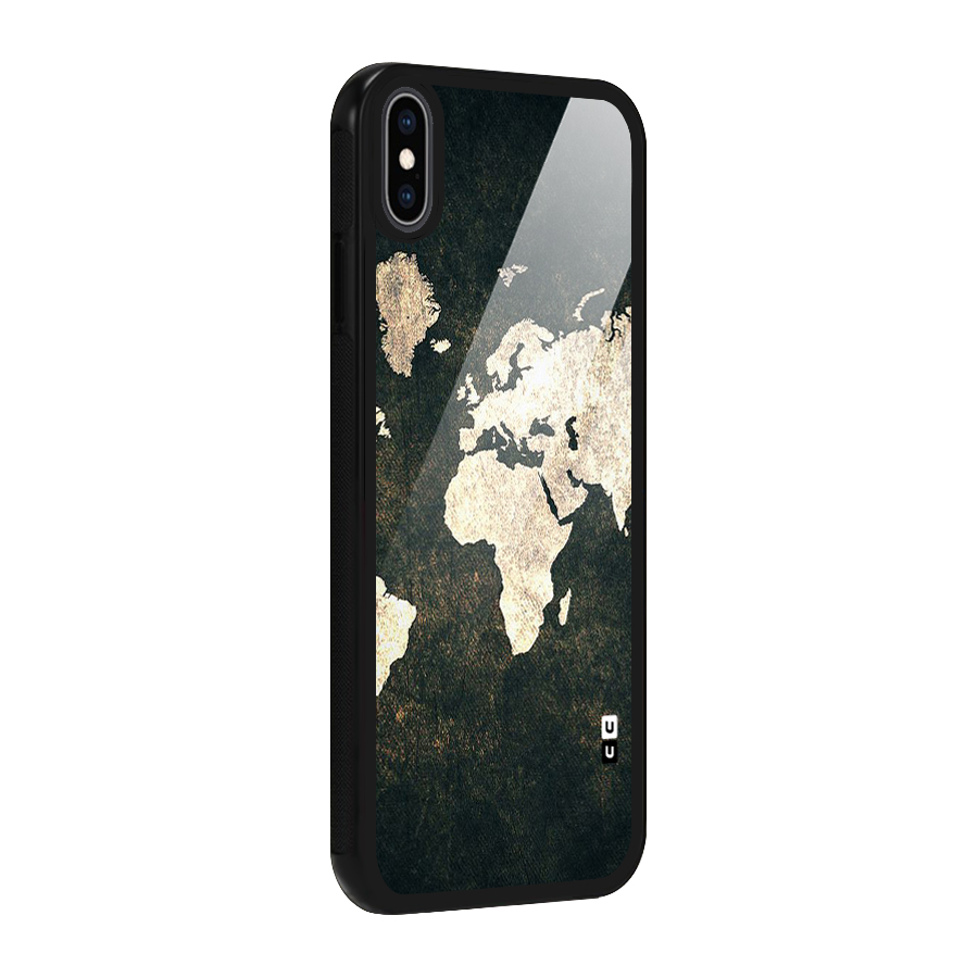 Green Gold Map Design Glass Back Case for iPhone XS Max