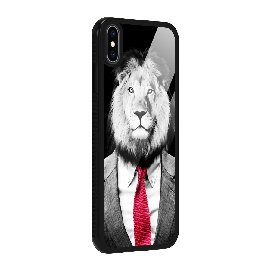 Lion with Red Tie Glass Back Case for iPhone XS Max