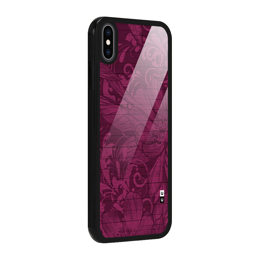 Magenta Floral Pattern Glass Back Case for iPhone XS Max