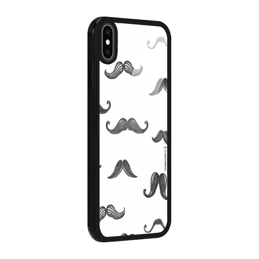 Moustache Pattern (Black) Glass Back Case for iPhone XS Max