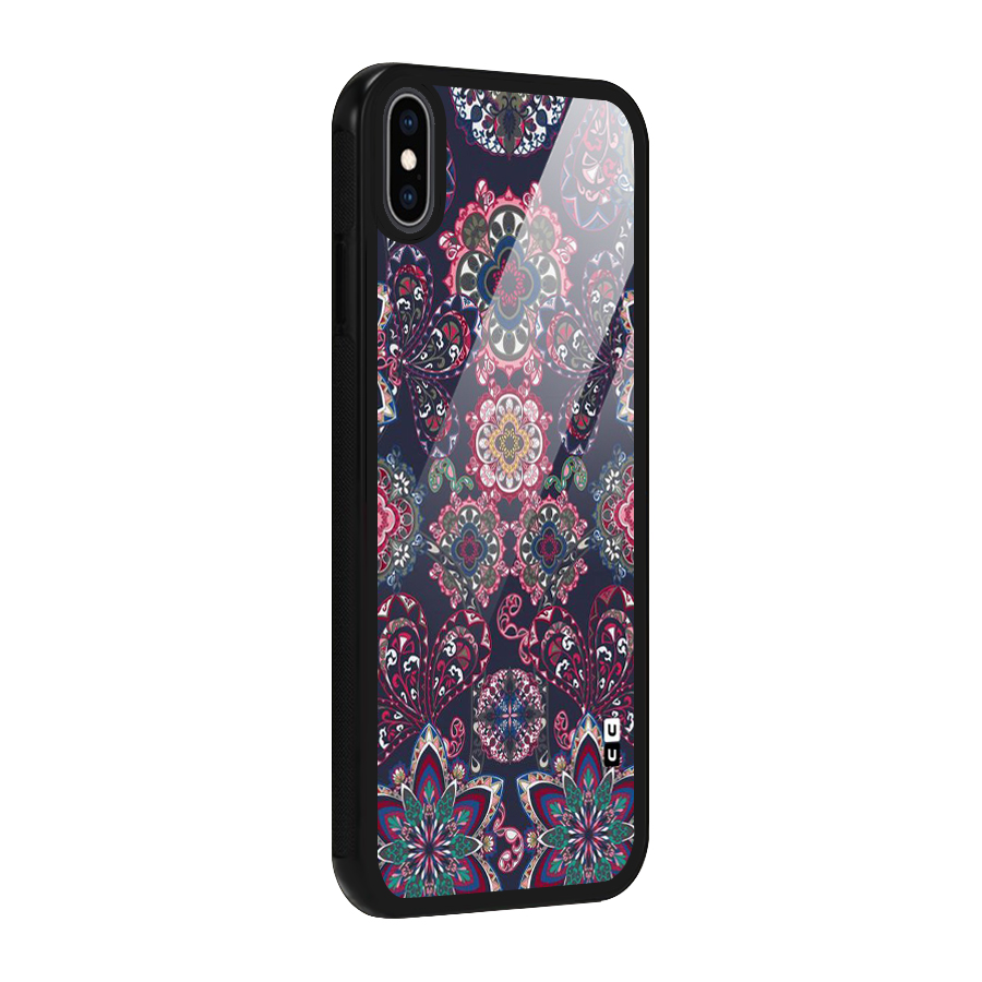 Navy Blue Bloom Pattern Glass Back Case for iPhone XS Max