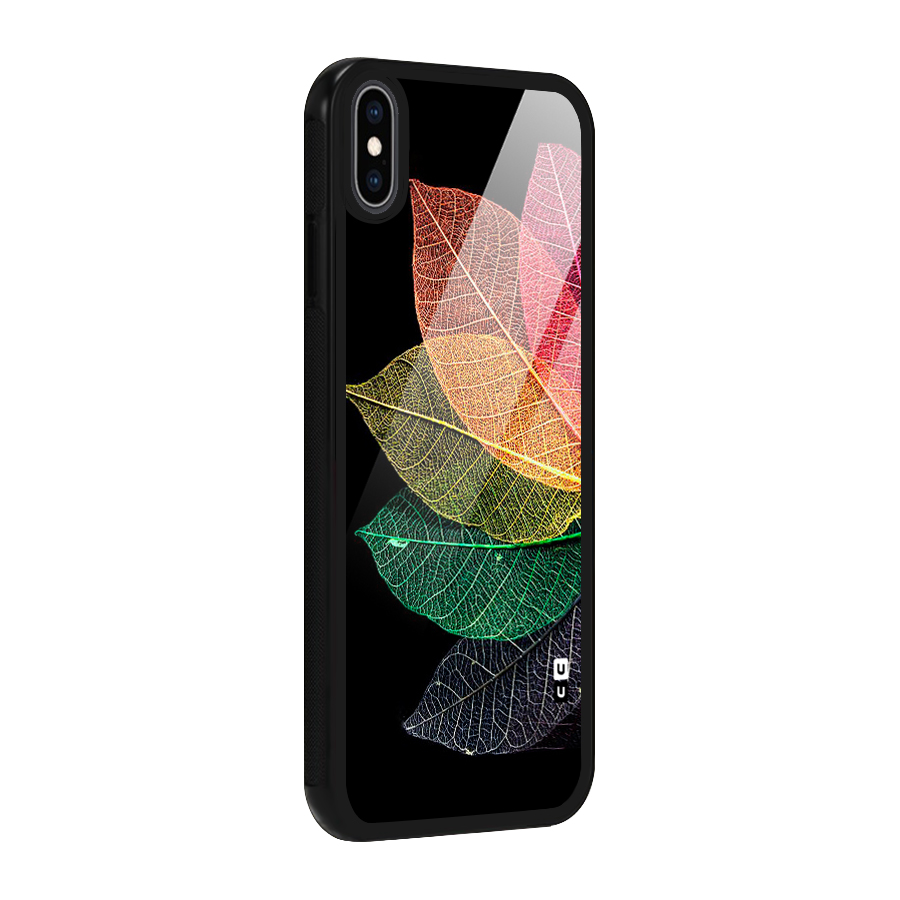 Net Leaf Color Design Glass Back Case for iPhone XS Max
