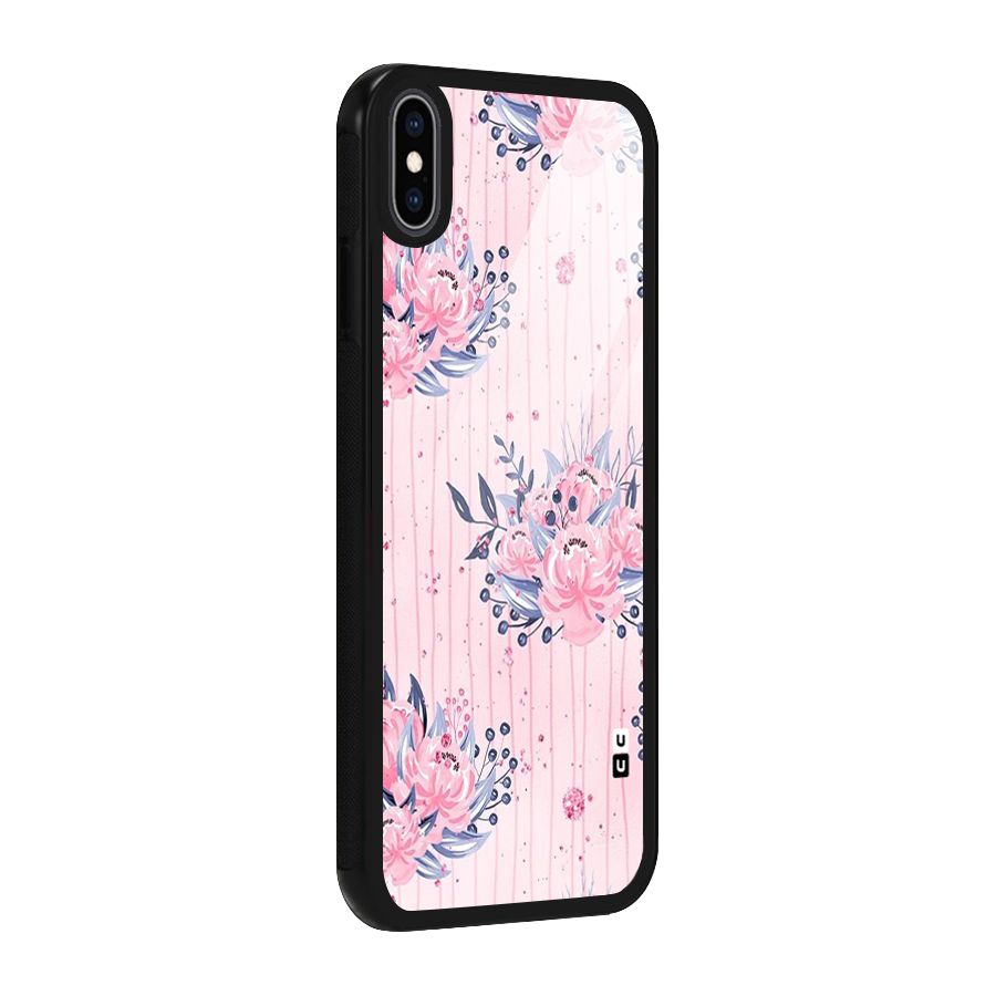 Pink Floral and Stripes Glass Back Case for iPhone XS Max