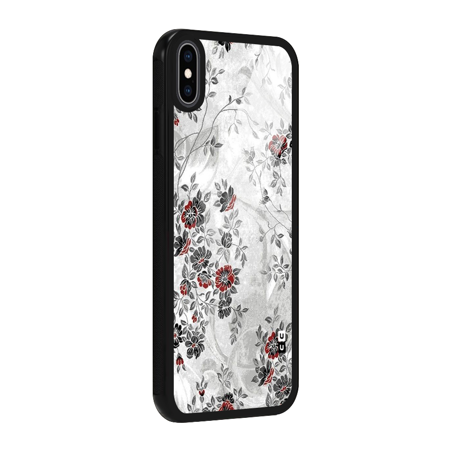 Pleasing Grey Floral Glass Back Case for iPhone XS Max