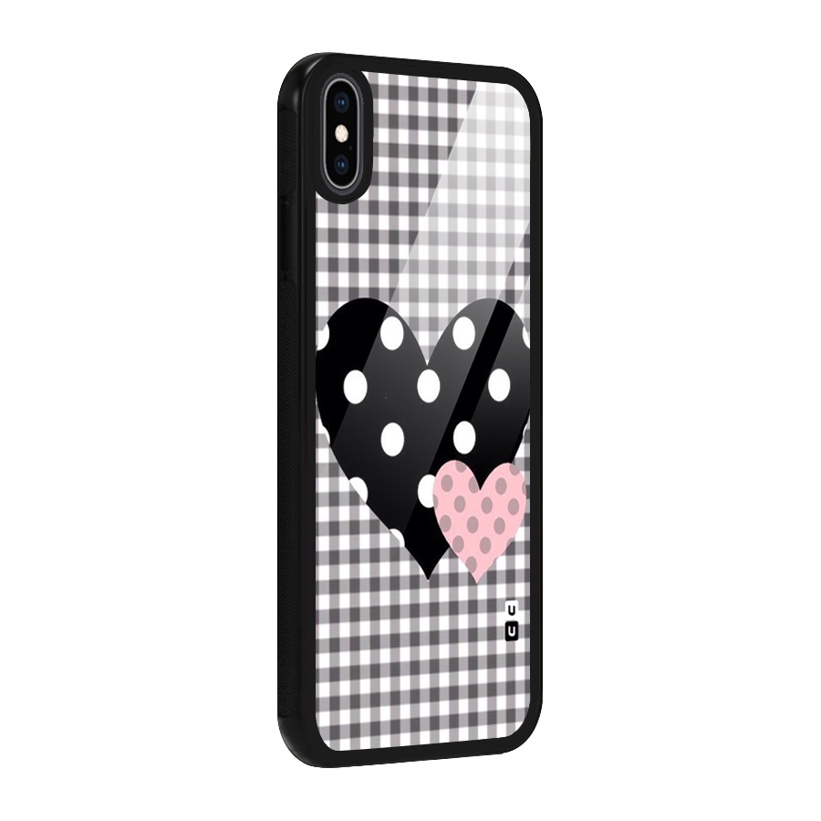 Polka Check Hearts Glass Back Case for iPhone XS Max